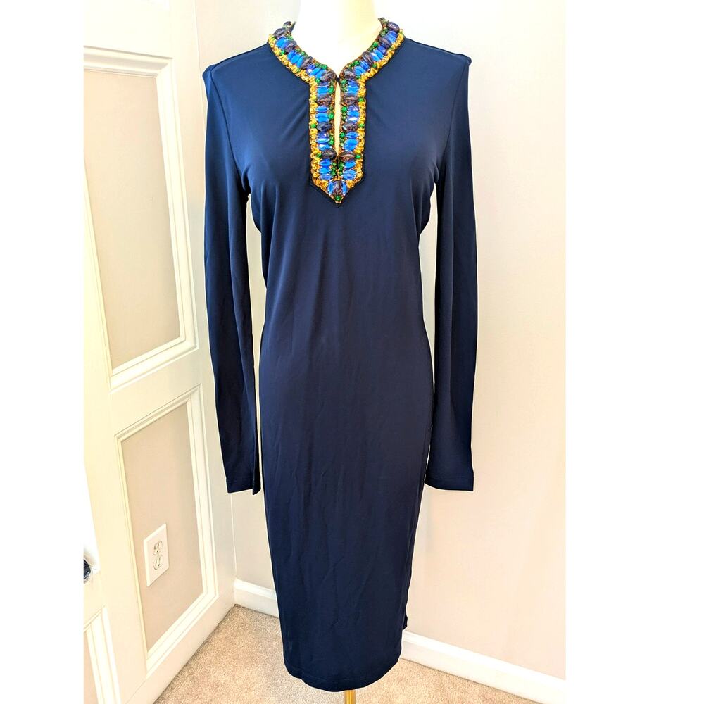 Tory Burch Sabina Long Sleeve Embellished Jersey Dress